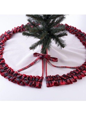 Data Store Fırfırlı Yılbaşı Çam Ağacı Örtüsü, Pamuklu Ekose ve Naturel 60 cm Karışık