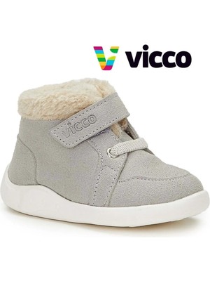 Vicco Tinky Gri Hafif Ortopedik Kürklü Unisex Bebek Bot Tekstil Malzemeli Bantlı Bağlama