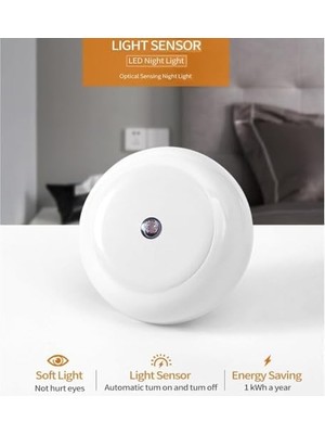 Data Store Duvara Monte LED Gece Lambası, Alacakaranlık Sensörlü, 0.5W Duvar Fişli Gece Lambası, Koridor, Merdiven, Mutfak, Banyo Için, 6'lı Paket Yuvarlak Tasarım