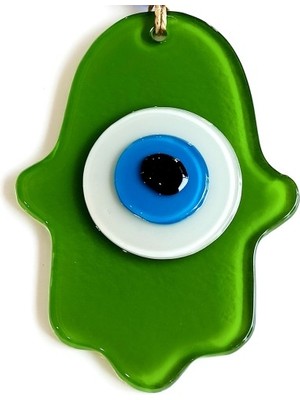 Ett Nazar Boncuklu Çimen Yeşili Renginde Fatma Ana Bereket Eli Cam Duvar Süsü