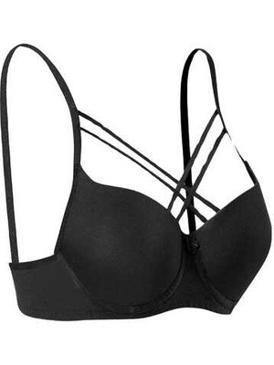 1110 Ebru Silikonlu Mikro Tulumlu Çapraz Desteksiz Sütyen 6lı Paket Siyah
