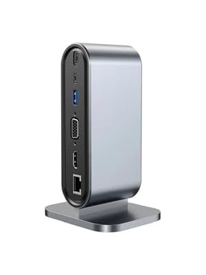 Data Store 12 In 1 Portlu USB Çoklayıcı Istasyonu, VGA ve HDMI 4K Destekli, Dikey Stand, Gri