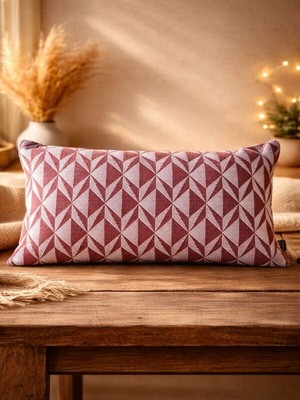 Mrs.Gugar Bordo Geometrik Desenli Keten Kırlent Kılıfı 35X50 cm – Premium Collection
