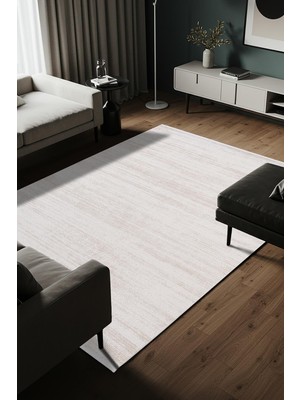 Cotto Home Armony AR006a Beyaz Halı Bej Detaylı Modern Desen Akrilik Pamuk Taban Tozu Az Salon Halısı Koridor