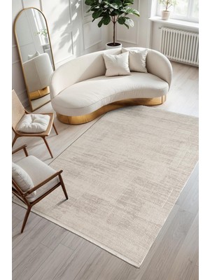 Cotto Home Armony Ar014g Beyaz Halı  Bej Detaylı Modern Desen Akrilik Pamuk Taban Tozu Az Salon Halısı Koridor