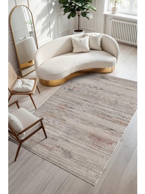 Armony AR017G Renkli Halı Modern Desenli Akrilik Pamuk Taban Tozu Az Salon Halısı Yatak Odası