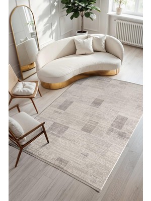 Armony AR016G Grı Halı Modern Desenli Akrilik Pamuk Taban Tozu Az Salon Halısı Yatak Odası Koridor