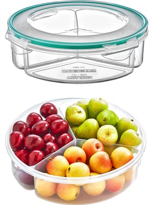Mikasso Fresh Box 3 Bölmeli Yuvarlak Saklama Kabı 1350 ml Hava Geçirmez Sıvı Sızdırmaz Beslenme Kabı Plastik