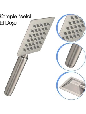 Mikasso Paslanmaz 304 Çelik Kireç Kırıcı Sistemli Duş Başlığı El Duşu Gri Paslanmaz Çelik