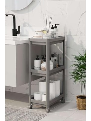 Data Store 3 Katlı Tekerlekli Raf Ünitesi - Banyo & Mutfak Organizer - Çok Amaçlı Servis Sehpası - Dar Alanlar Için Pratik Saklama Çözümü (Gri)