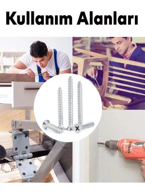 Mikasso Meridyen 4X70 Sunta Vidası Sivri Uçlu Ahşap Tahta Ağaç Mobilya Ayak Kulp Vidası 100 Adet Metalik