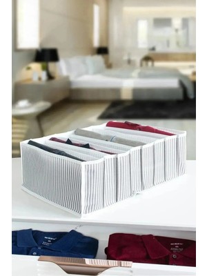 Mikasso 4'lü Set Dolap ve Çekmece Içi Düzenleyici Organizer Çizgi Desenli ve Kumaş Kumaş Beyaz Tr