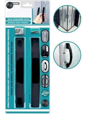 Mikasso 10-6 mm Cam Duşakabin Kolu Hilal Duşakabin Kolu Siyah Ay Duşakabin Cam Kapı ve Kabin Kolu