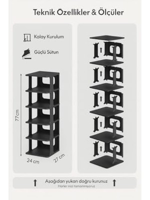 Data Store Siyah 5 Katlı – Plastik Çok Katlı Ayakkabı Düzenleyici, Portatif ve Dayanıklı Ayakkabı Rafı, Kolay Kurulum – 77X27X24 cm
