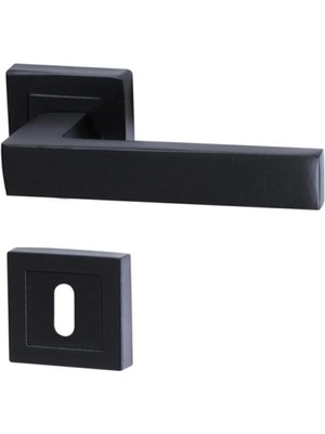 Mikasso Siyah Kare Rozetli Kapı Kolu Oda ( 1 Takım=2 Adet Kapı Kolu 2 Adet Alt Rozet ) Alüminyum