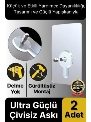 Mikasso Süper Sağlam Iz Bırakmaz Çerçeve Tablo Banyo Mutfak Ultra Güçlü Yapışkanlı Çivisiz Askı 2 Adet Beyaz