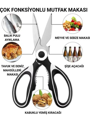 Mikasso Çok Amaçlı Mutfak Makası - Kabuklu Yemiş Kıracağı ve Şişe Açacağı Fonksiyonlu - Geniş Kullanım Alanı