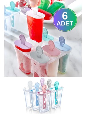 Mikasso 6'lı Pratik Dondurma ve Meybuz Kalıbı Çocuk Dondurma Kalıbı Buz Kalıbı Plastik Şeffaf