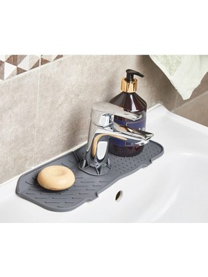 Mikasso Antrasit Gri Su Tutucu Musluk Matı Mutfak Banyo Için Koruyucu Musluk Lavabo Bulaşık Süngeri Matı Sil