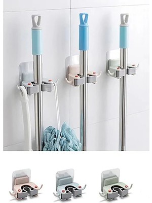 Mikasso 2 Adet - Paspas Süpürge Fırça ve Mop Askısı Sap Tutucu Mutfak Banyo Askı Plastik Beyaz