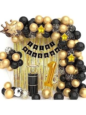 Data Store Yıldızlı Büyük Kral Taçlı 76 cm 1 Yaş Balon Zinciri Doğum Günü Seti Iyi Ki Doğdun -2-En Yeni Haliyle BMCNM650