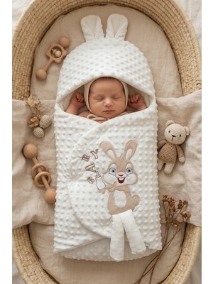 Dublino Kids Kız/erkek Nohut Bebek Battaniyesi & Kundağı Tavşan Işlemeli & Kulaklı Hastane Çıkışı Yenidoğan