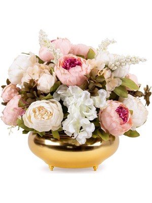 Çiçekmisin Metal Gold Saksıda Pastel Renkli Cipsolu Şakayık Tanzim Yapay Çiçek