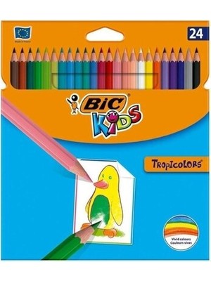 Bic Kids Tropicolor Renkli Kuru Boya Kalemi 24 Renk Çocuklar İçin Dayanıklı ve Güvenli