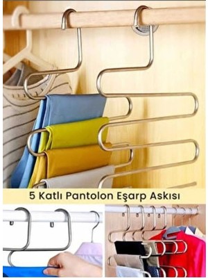 Mikasso Dalian Home 2'li 5 Katlı Metal Pantalon Eşarp Askısı Dolap Içi Düzenleyici Metal Gümüş