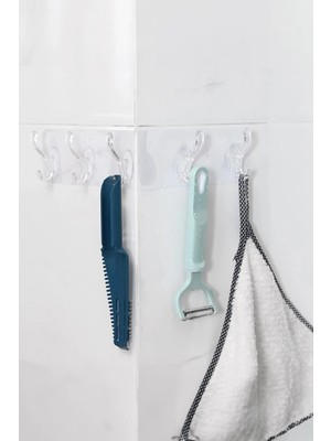 Mikasso Banyo Mutfak Kapı Duvar Askısı Şeffaf Askı Yapışkanlı 5’li Askılık Plastik Turuncu Cn