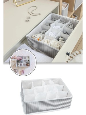 Mikasso Onikiden 12 Bölmeli Çekmece Içi Düzenleyici, Çok Amaçlı Takı Çorap Kravat Eşarp Organizer Kutu Kumaş