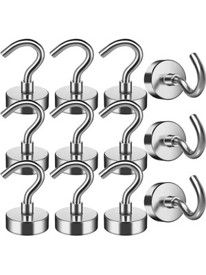 Mikasso 2 Adet Çok Amaçlı Güçlü Neodyum Mıknatıs Manyetik Kanca Askı - 25 mm Çap Metal Gümüş