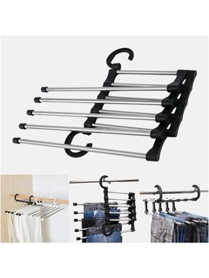 Mikasso 5'li Organizer Pantolon Askısı – Katlanabilir Kravat, Etek, Şal, Elbise Askısı Metal Siyah Cn