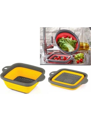Mikasso Akordiyon Açılır Kapanır Kare Makarna Sebze Yıkama Süzgeci Süzgeç Silikon Turuncu