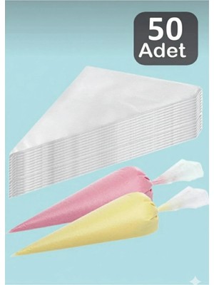 Mikasso 50 Adet Tek Kullanımlık Krema Sıkma Torbası | Pasta Kurabiye ve Tatlı Dekorasyon Poşeti Seti Plastik