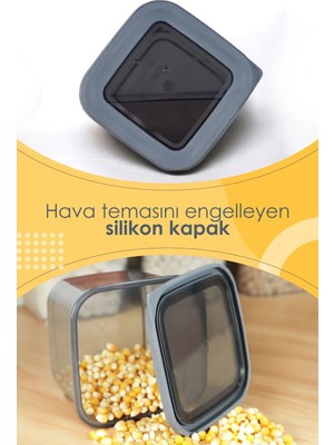 Mikasso 6'lı Jumbo Boy Vakumlu Silikon Kapaklı Erzak Bakliyat Baharat Saklama Kabı Kare Saklama Kutu Plastik