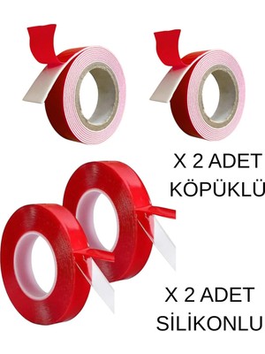 Mikasso Çift Taraflı Bant Güçlü Kalın 4 Adet Kırmızı-Şeffaf