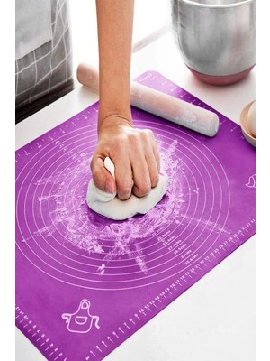 Mikasso Silikon Hamur Matı Hamur Açma Pasta Fırın Altlığı Matı Ölçülü Hamur Yoğurma Mor Orta Boy 50X40 Silik