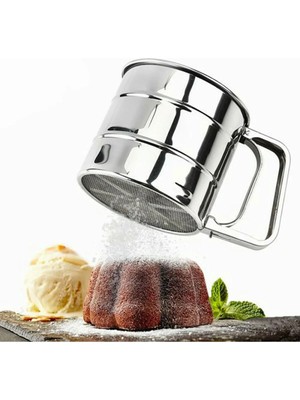 Mikasso Paslanmaz Çelik Bas Çek Un Eleği , Pudra Şeker Serpici Paslanmaz Çelik