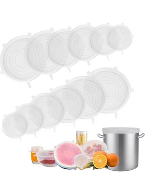 Mikasso 12'li Silikon Strech Kapak Tazeliğini Koruyan Gıda Meyve Kase Tencere Bpa Free Plastik Turuncu