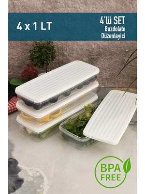 Mikasso 4'lü Beyaz Kapaklı Saklama Kabı, Buzdolabı Organizer Mikrodalga ve Difrize Uygun 4lt Plastik Beyaz