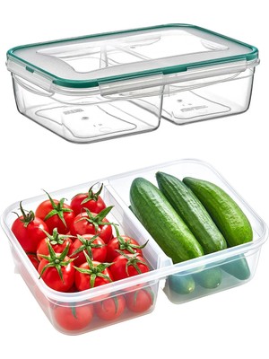 Mikasso Fresh Box 2 Bölmeli Saklama Kabı 2000 ml Hava Geçirmez Sıvı Sızdırmaz Beslenme Kabı Plastik Beyaz