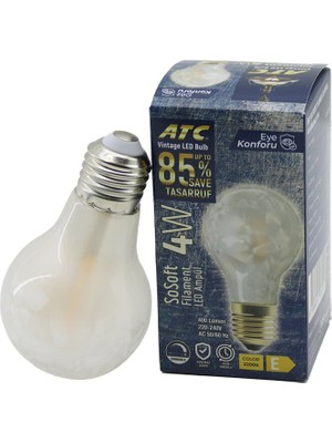 Zumio ATC-A60-SS Vintage Sosoft Filament 4W LED Ampul Lamba E27 Kırılmaz Plastik Cam 400 Lümen 2200K 25.000 Saat (5405)