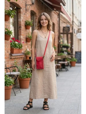 Gerçek Deri Kırmızı Telefonluk/ Çanta (17CMX10CMX4CM)