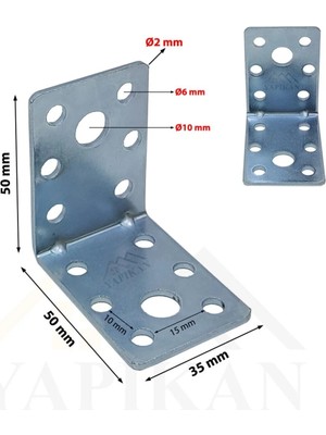 Mikasso 6 Adet L Demir Gönye Köşebent 2X35X50X50MM - Mobilya Dolap Raf Masa Kenar Köşe Bağlantı Birleştirme