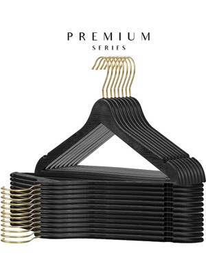 Mikasso 20 Adet Siyah Ahşap Desenli Özel Seri Plastik Askı Kıyafet Elbise Gömlek Askısı Altın Kancalı Plasti