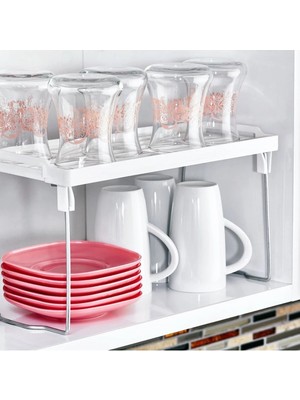 Mikasso Mutfak Banyo Dolap Içi Tezgah Üstü Düzenleyici Metal Ayaklı Raf 14 x 30 x 15 cm Plastik Pembe Tr