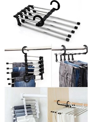 Mikasso Katlanabilir 5'li Gardrop Demirine Asılabilir Pantolon Askısı Hareketli Portatif Askı Organizatör Me