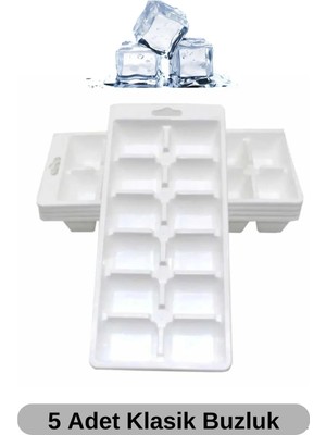Mikasso 5 Adet Klasik 12 Bölmeli Plastik Buz Kalıbı Ekonomik Buzluk Plastik
