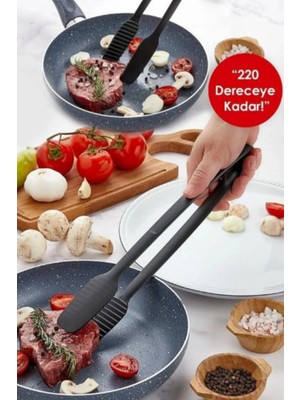 Mikasso Tarz Servis ve Izgara Maşası Yanmaz Yapışmaz Maşa Kaymaz Plastik Siyah